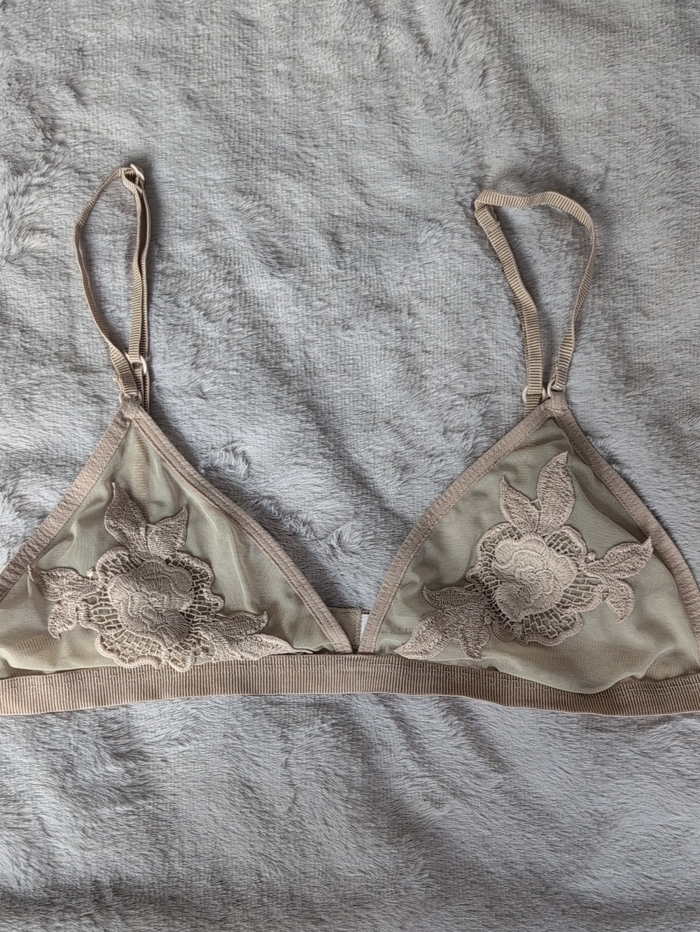 Talula Sheer Lace Triangle Bralette in Taupe